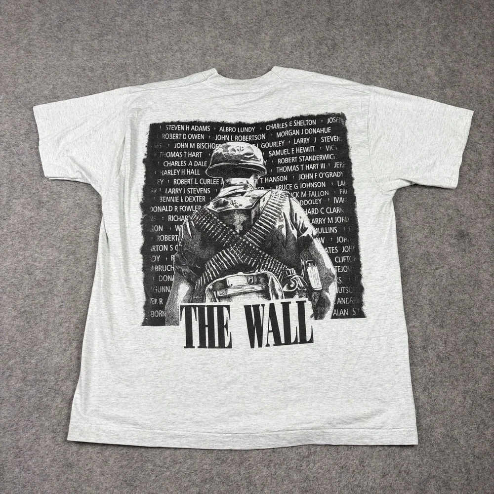 Army Military  T Shirt Mens XL Gray Vintage POW MIA Last Firebase Made USA 80s - Picture 11 of 13